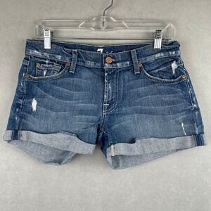 VTG 7 For All Mankind Distressed Denim BF Shorts Medium Wash Cuffed 29 USA Made